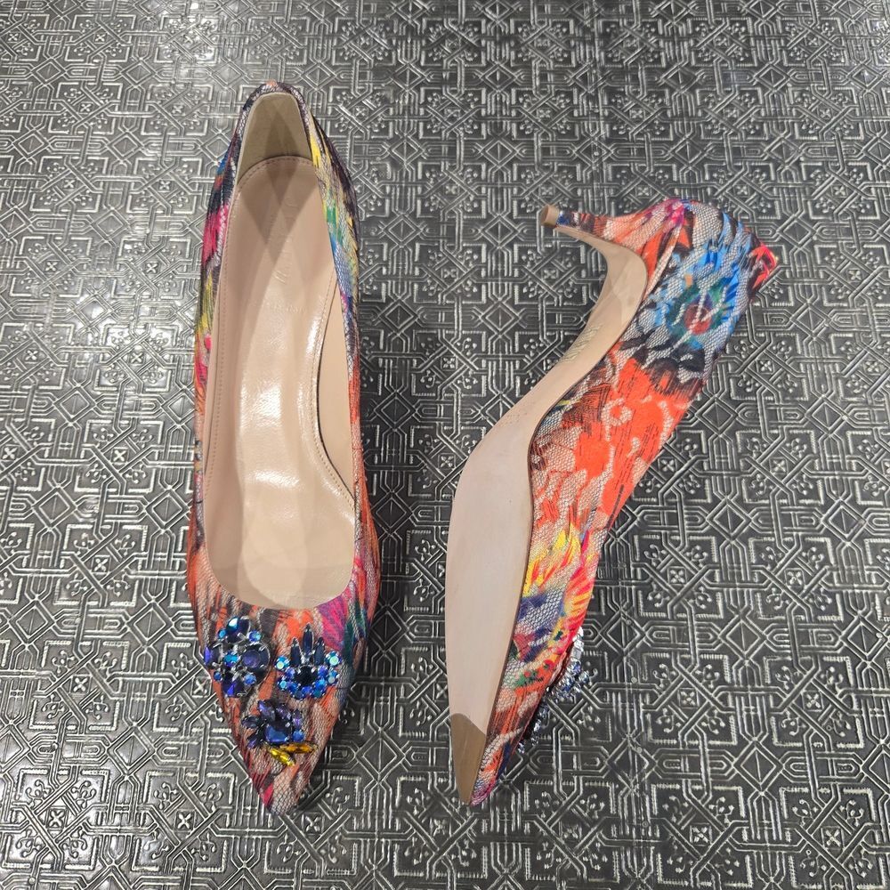 🐢 Rare J Crew Collection Jewelled Floral Fishnet Pumps Made In Italy $378 Size9